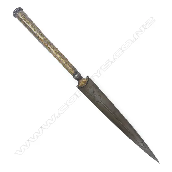 A Persian Lance Head with long watered steel blade with strengthened tip,