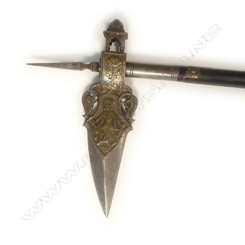 A South Indian 'crow-beaked' war axe (zaghnal), heavy steel head pierced and chiseled with decoration, Image 1++