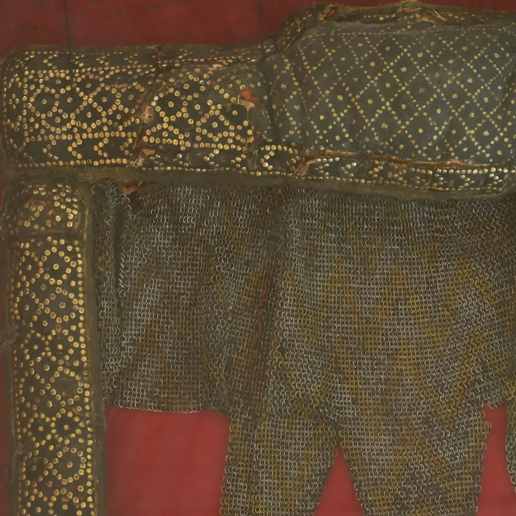 A rare Indian nape and shoulder armour defence (kanthatrāna), 18th/19thC, of padded leather and aventail, Image 1++