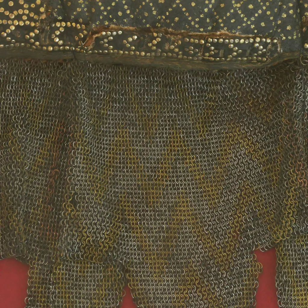 A rare Indian nape and shoulder armour defence (kanthatrāna), 18th/19thC, of padded leather and aventail, Image 1++