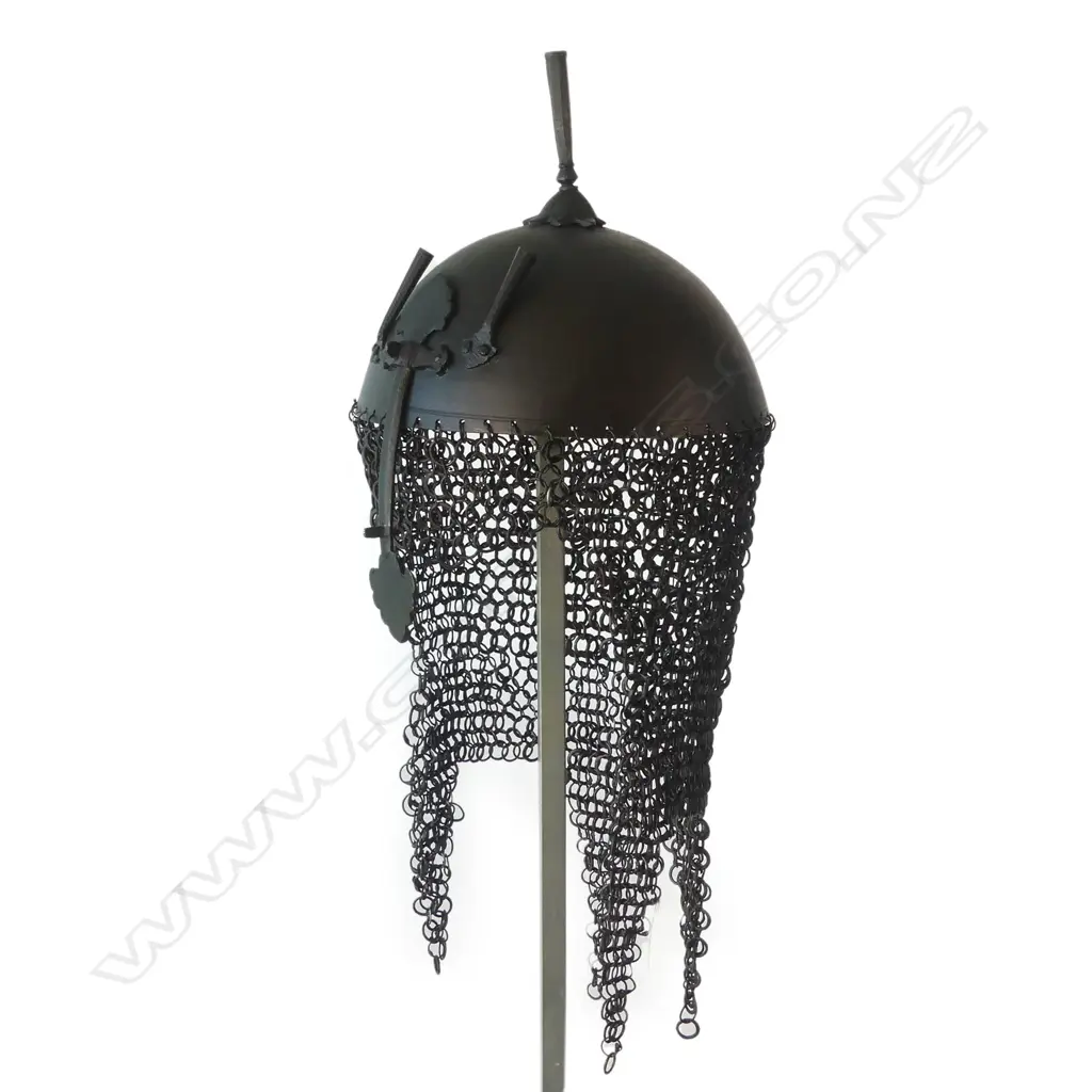 An Indo Persian Helmet (kulah khud) 18thC, with brass hemispherical skull, Image 1++
