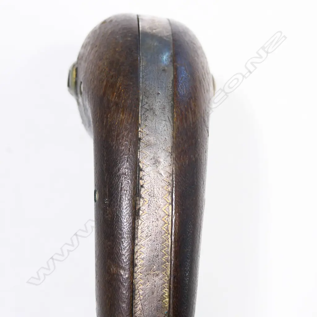 A 18th/19thC Ottoman kilig with leather wrapped wooden scabbard, golden inlaid blade, Image 1++