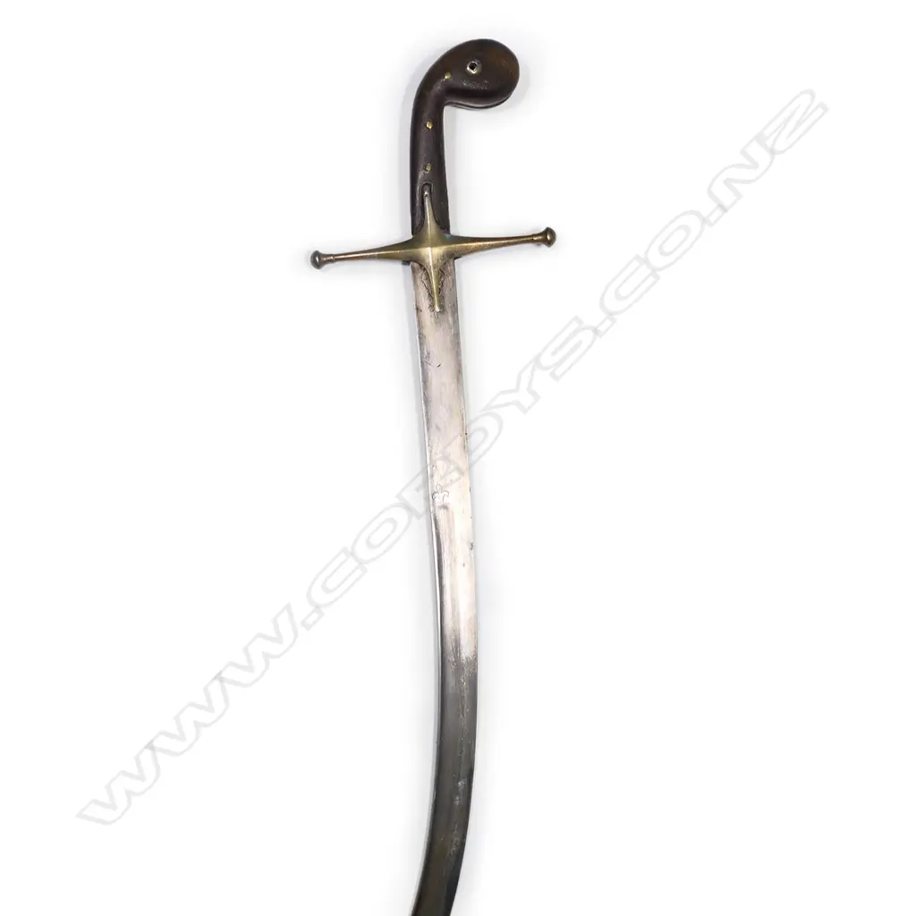 A 18th/19thC Ottoman kilig with leather wrapped wooden scabbard, golden inlaid blade, Image 1++