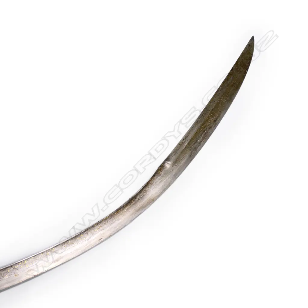 A 18th/19thC Ottoman kilig with leather wrapped wooden scabbard, golden inlaid blade, Image 1++