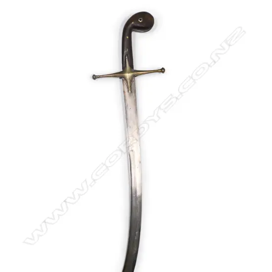 A 18th/19thC Ottoman kilig with leather wrapped wooden scabbard, golden inlaid blade,