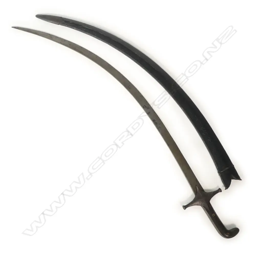 A Turkish shamshir/saif sword, mid 19thC, with single edged blade with kilig shaped end. Image 1++