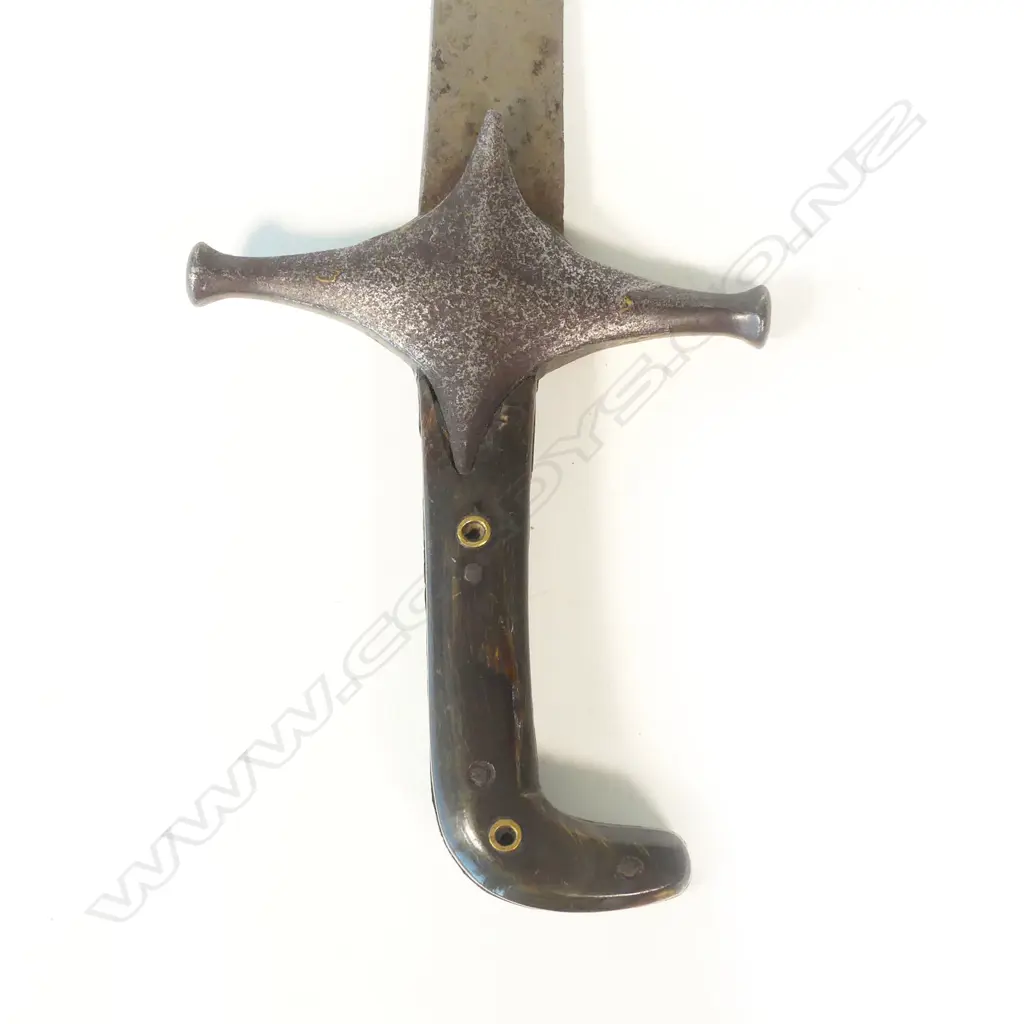 A Turkish shamshir/saif sword, mid 19thC, with single edged blade with kilig shaped end. Image 1++