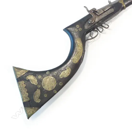 A 19thC North African .50 cal muzzle loading percussion rifle,