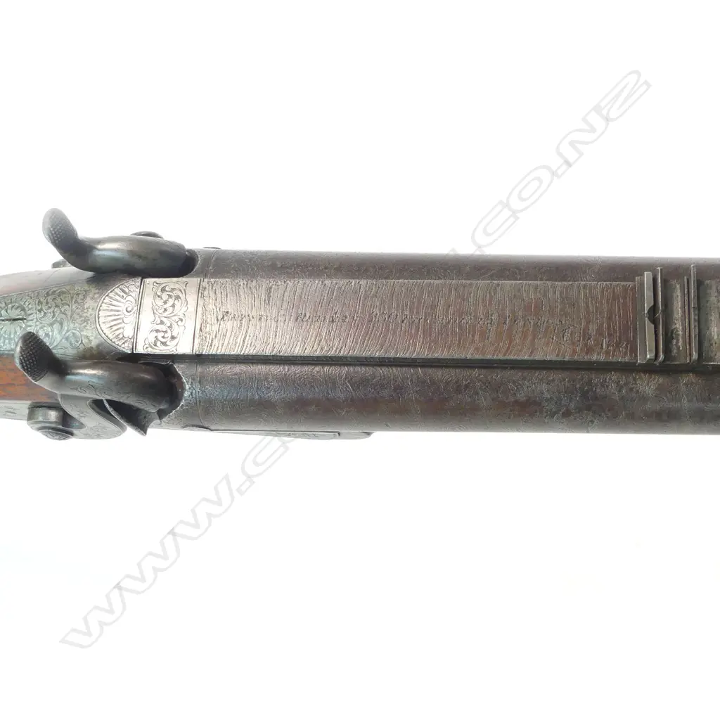 A good, 19thC heavy double barrel muzzle loading percussion cape gun, 39 x 15 bore, by Pryse & Redman, London, (see footnote 1). In brass bound mahogany case. Image 1++