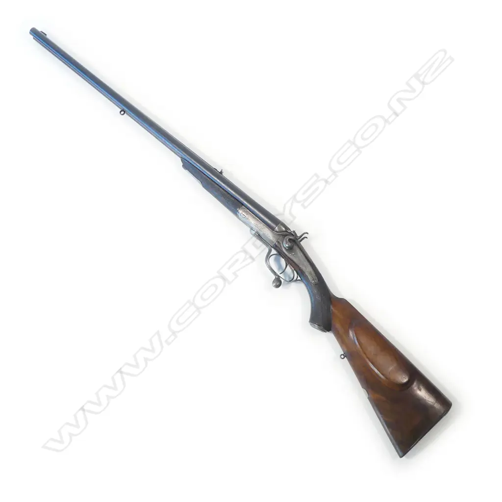A 19thC under lever double barrel .450 express rifle by Joseph Lang & Son, London, circa 1891. In associated leather case Image 1++