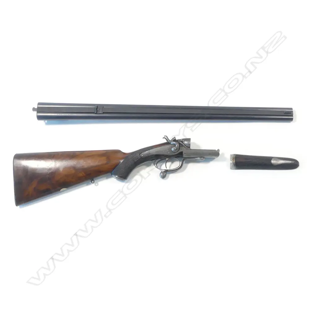A 19thC under lever double barrel .450 express rifle by Joseph Lang & Son, London, circa 1891. In associated leather case Image 1++