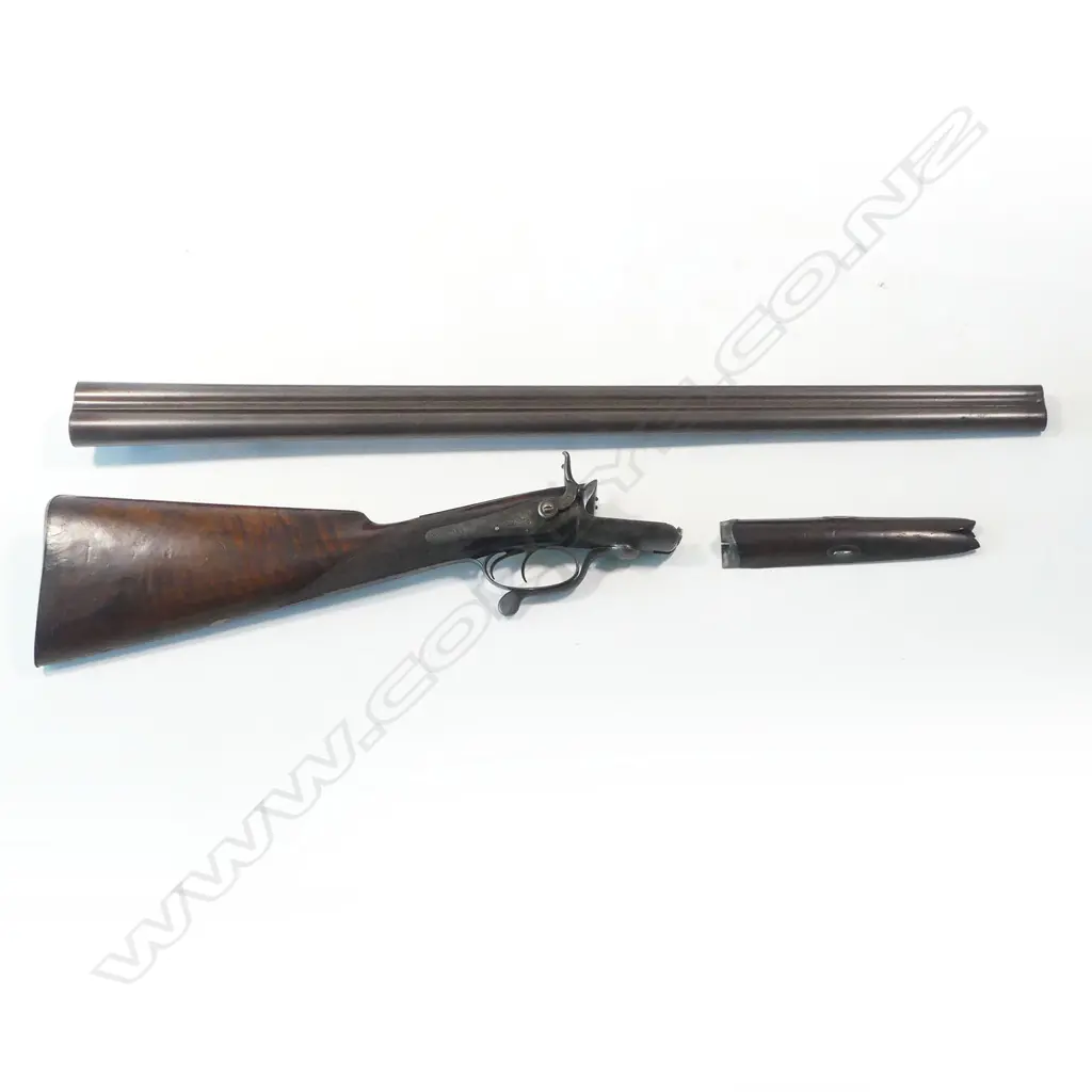 A late 19thC 12 bore double barrel underlever shotgun by Henry Holland, (with NZ connections), in leather case, Image 1++