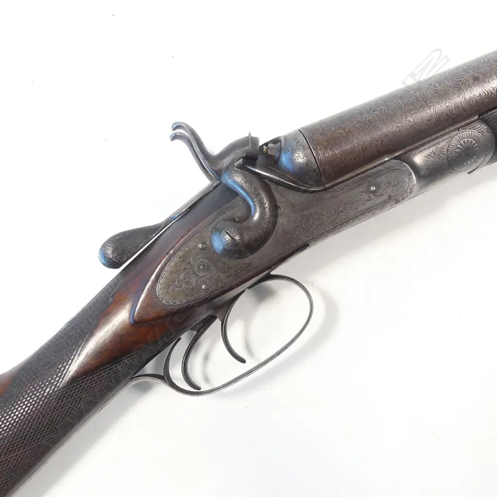 A 12-bore double barrel open-hammer shotgun by T. Newton, Manchester, Image 1++