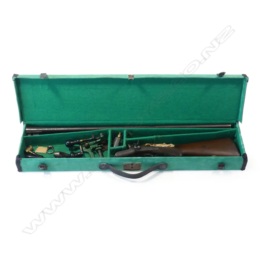 A 20 bore double barrel shotgun by R.B Rodda & Co., in green canvas case. Image 1++