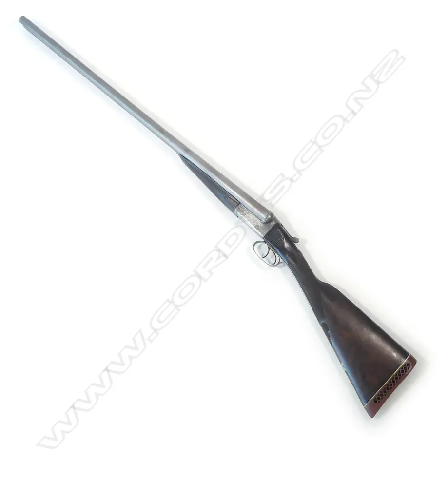 A 12 bore, hammerless double barrel shotgun by Enos James & Co. With leather case, Image 1++