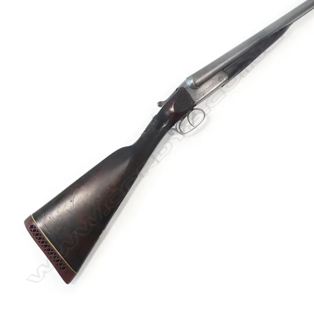 A 12 bore, hammerless double barrel shotgun by Enos James & Co. With leather case, Image 1++