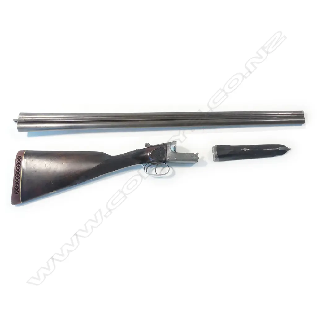 A 12 bore, hammerless double barrel shotgun by Enos James & Co. With leather case, Image 1++