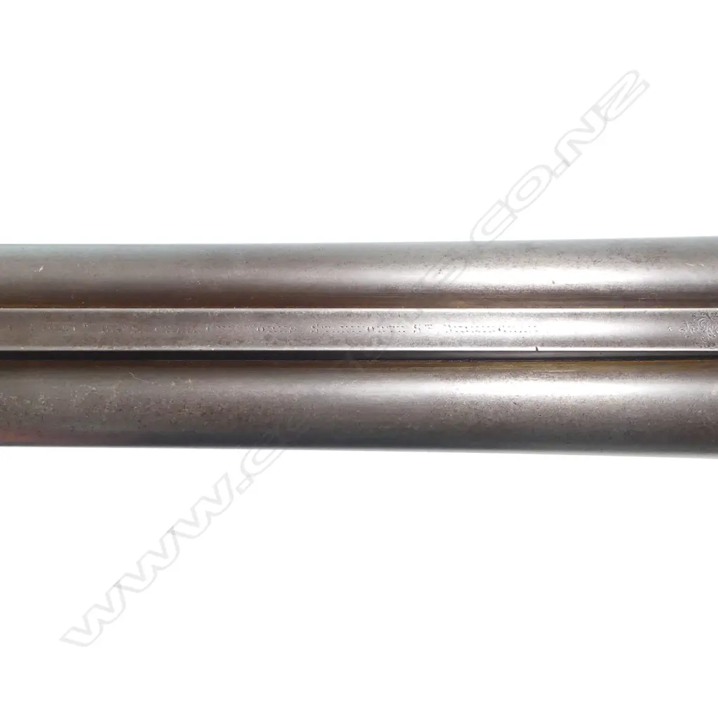 A 12 bore, hammerless double barrel shotgun by Enos James & Co. With leather case, Image 1++