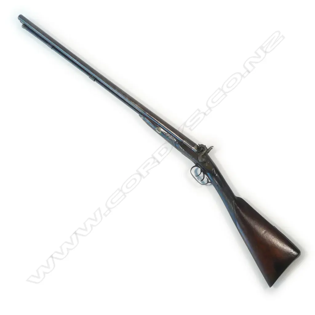 A 15 bore double barrel muzzle loading percussion shotgun, signed  'Manton, London', Image 1++