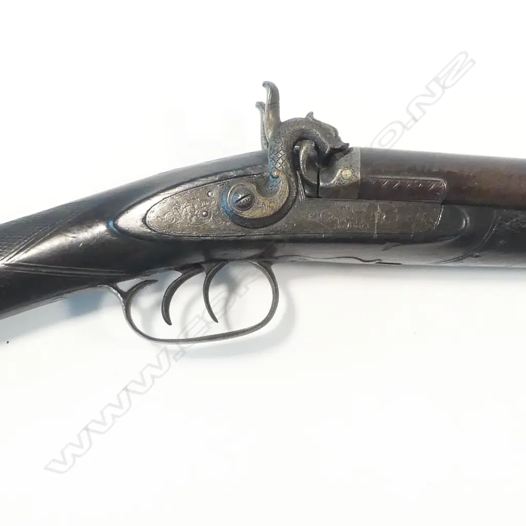 A 15 bore double barrel muzzle loading percussion shotgun, signed  'Manton, London', Image 1++