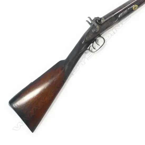 A 15 bore double barrel muzzle loading percussion shotgun, signed  'Manton, London',