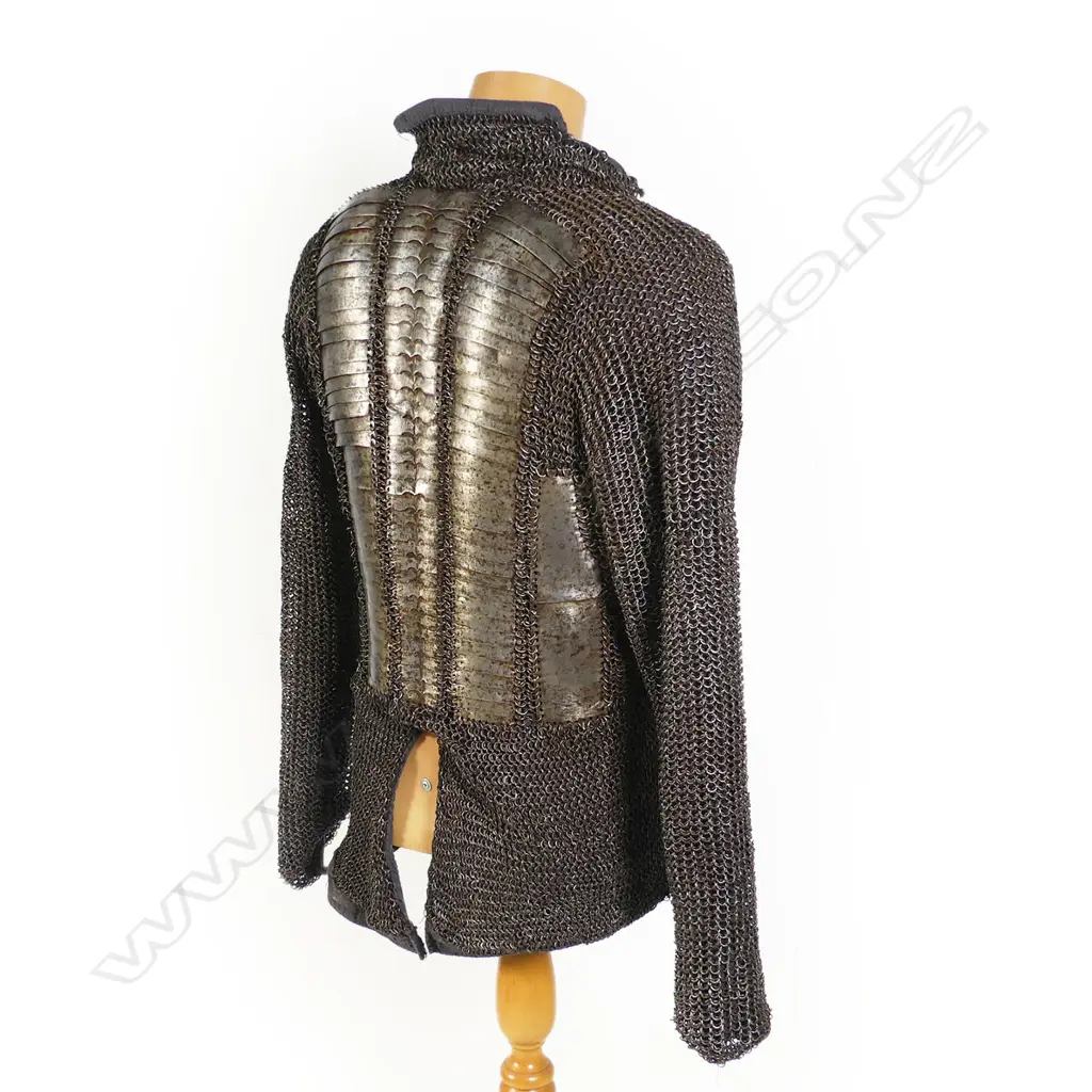 A rare 16thC Indian Moghul chain mail coat with integral iron plates front and rear, Image 1++