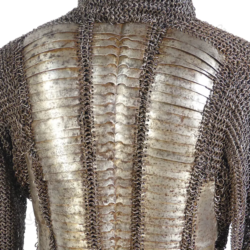 A rare 16thC Indian Moghul chain mail coat with integral iron plates front and rear, Image 1++