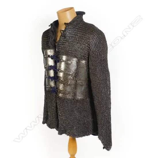 A rare 16thC Indian Moghul chain mail coat with integral iron plates front and rear,
