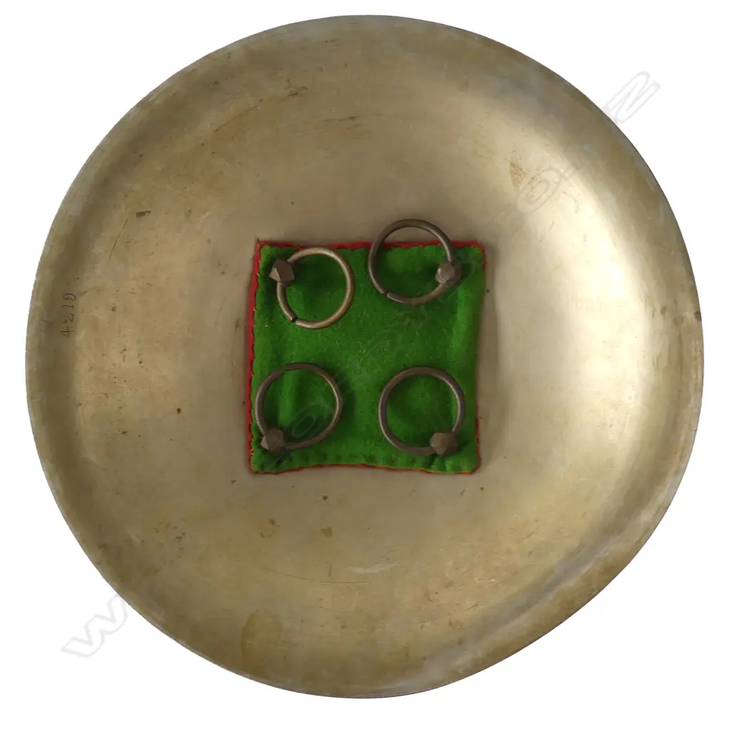A late 19th/early 20thC Indian fist shield, circular domed shape with four bosses and ogee shaped border, Image 1++