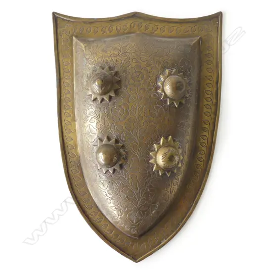 A 19thC Indian brass fist shield,