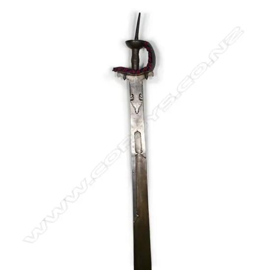 An Indian khanda sword, late 18th/ early 19thC, with fabric covered scabbard,