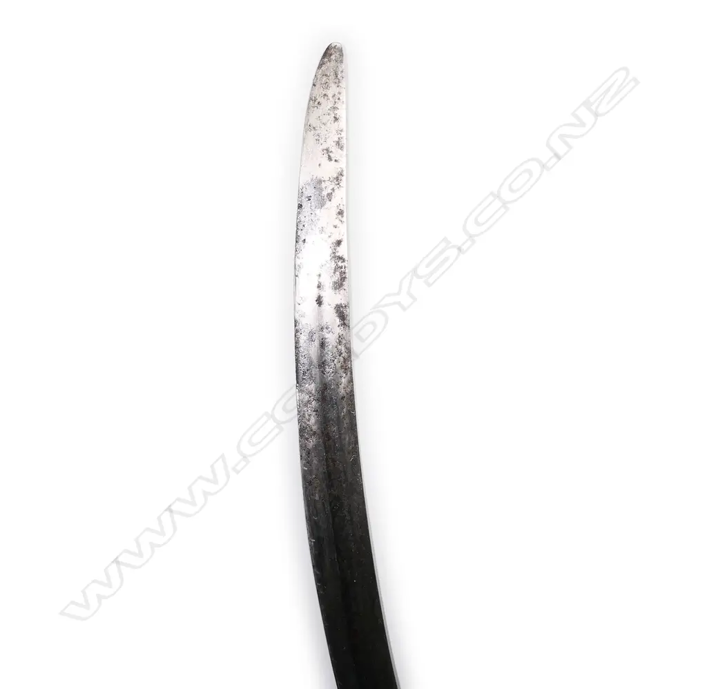 An 18thC Indo-Persian sword with ivory hooked grips, serpentine steel guard with quillon finial, Image 1++