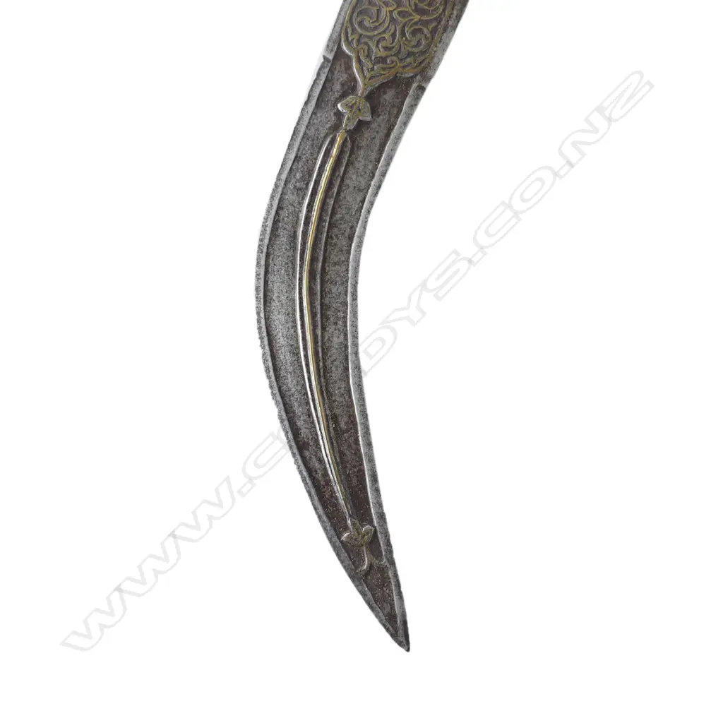 An Indo-Persian jambaiya dagger with gold inlaid blade, 18thC, Image 1++