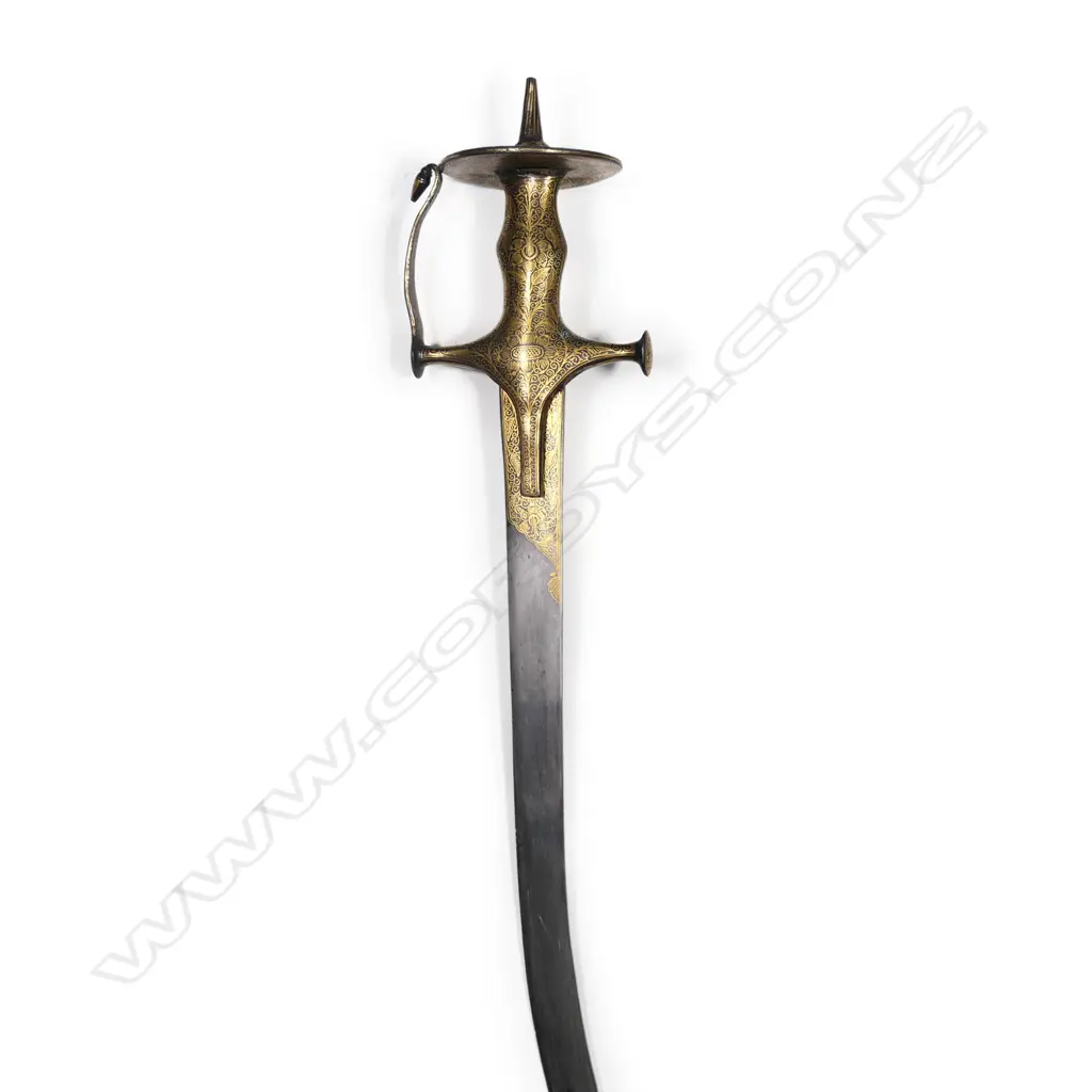 A  late19thC Indian shamshir sword, with gold niello to the hilt and ricasso, Image 1++