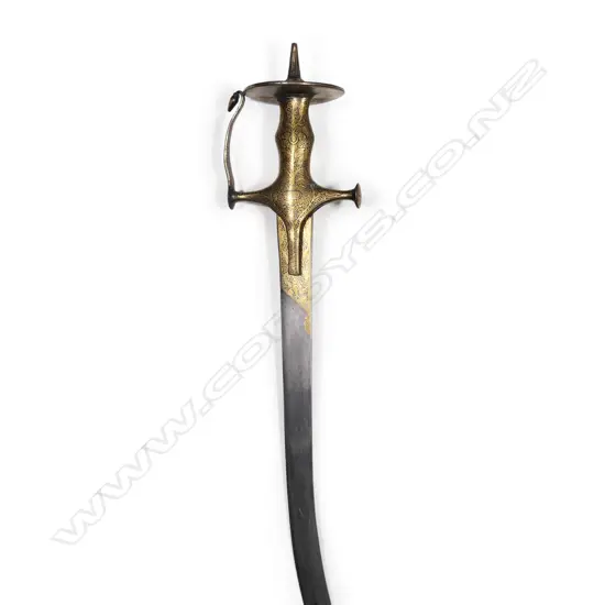 A  late19thC Indian shamshir sword, with gold niello to the hilt and ricasso,