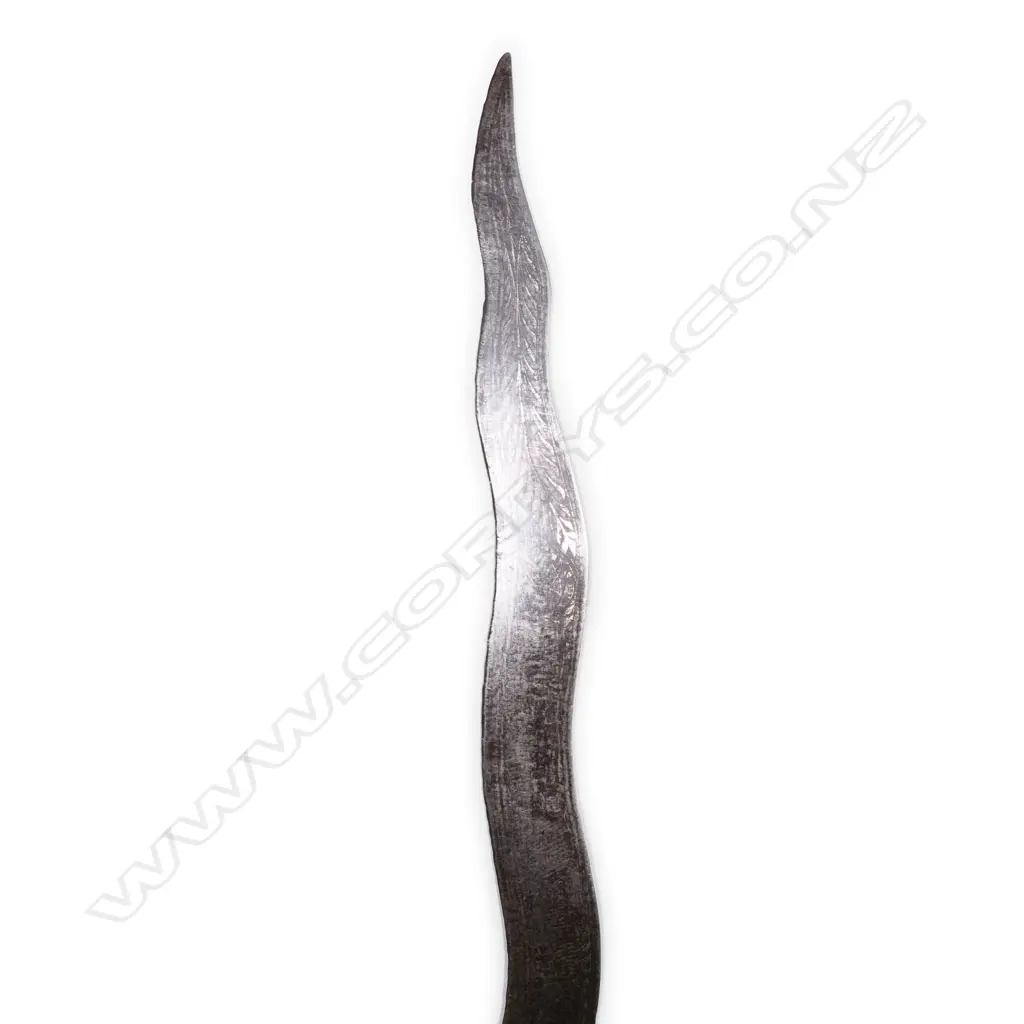 A Northern Indian sword with wavy blade, silver inlaid handle, Image 1++