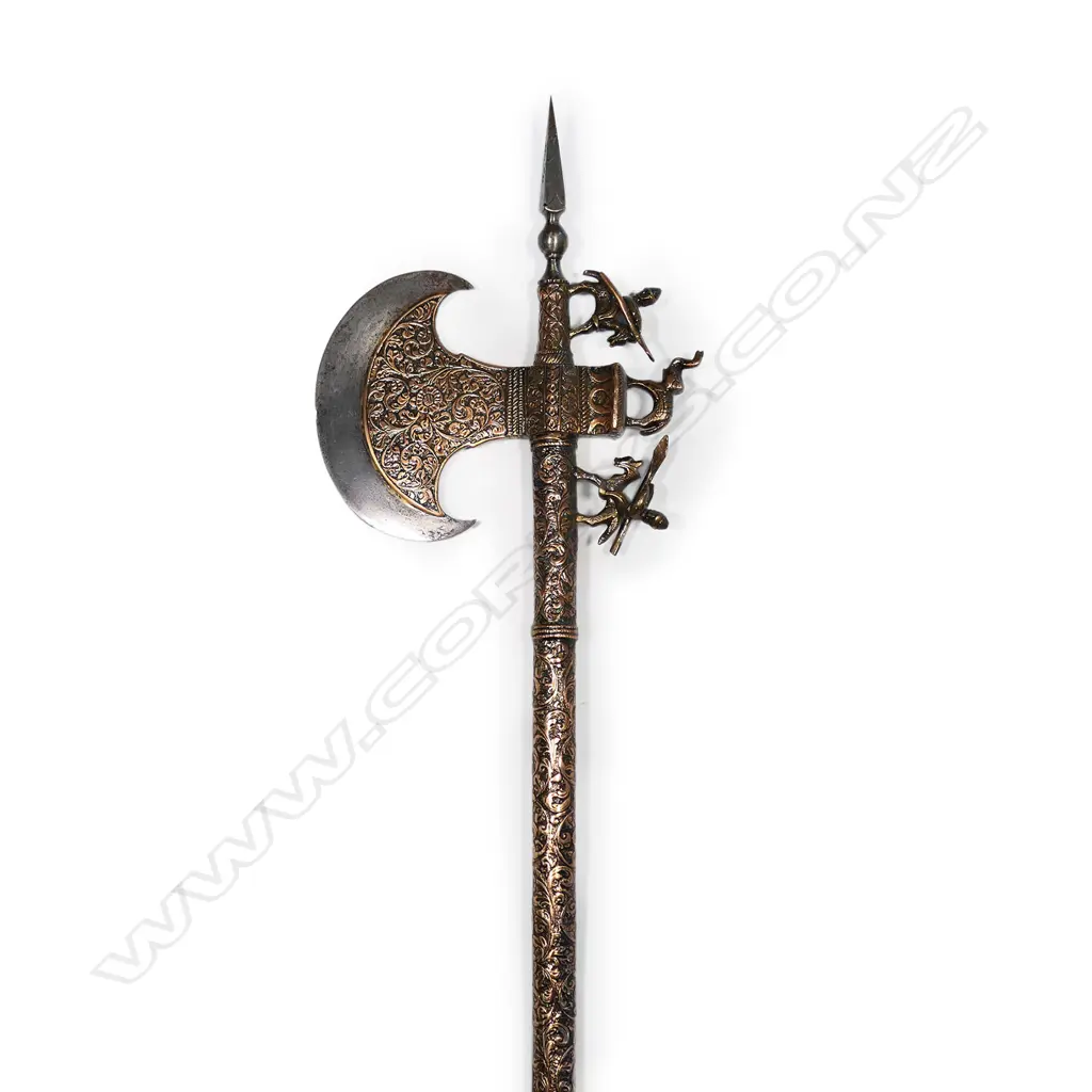 An ornate 19thC Indian parade axe, Image 1++