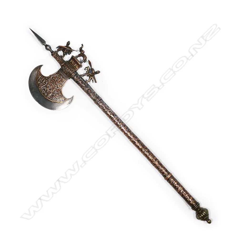 An ornate 19thC Indian parade axe, Image 1++