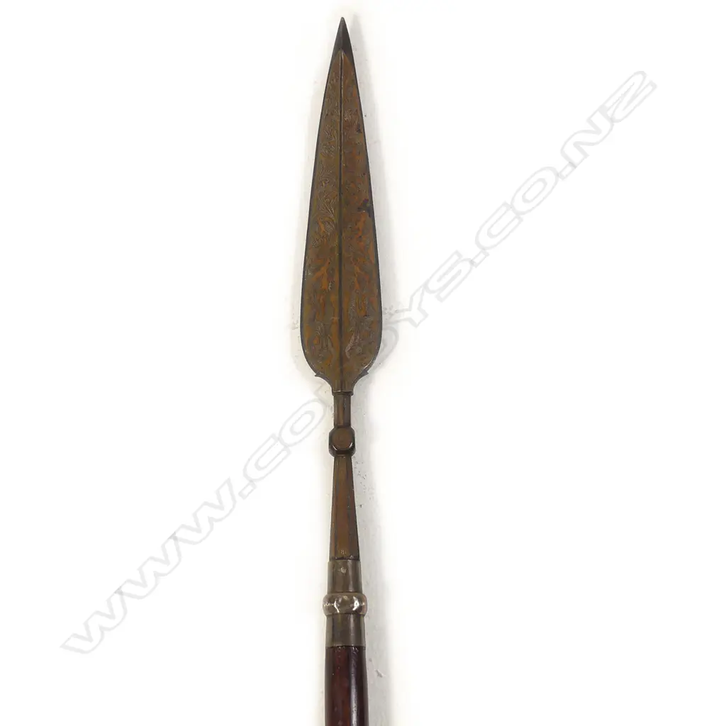 An Indo-Persian spear with engraved blade, socket fitted to a rosewood shaft, Image 1++