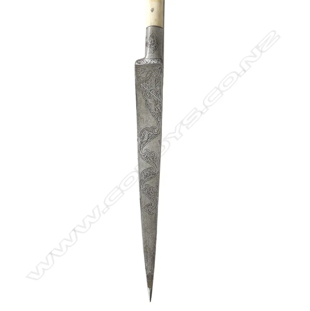A 19thC Persian Zarabonk dagger, with heavy etched blade with armour piercing tip, Image 1++