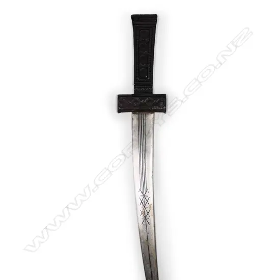 An ethnic short sword, complete in leather scabbard,