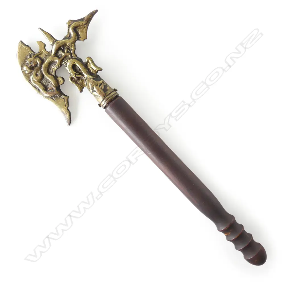 An ornate and decorative cast brass headed battle axe, Image 1++