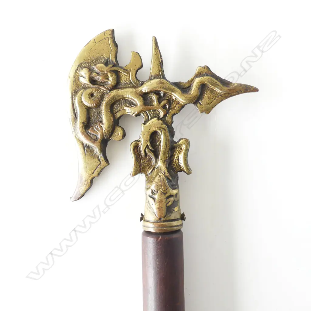An ornate and decorative cast brass headed battle axe, Image 1++
