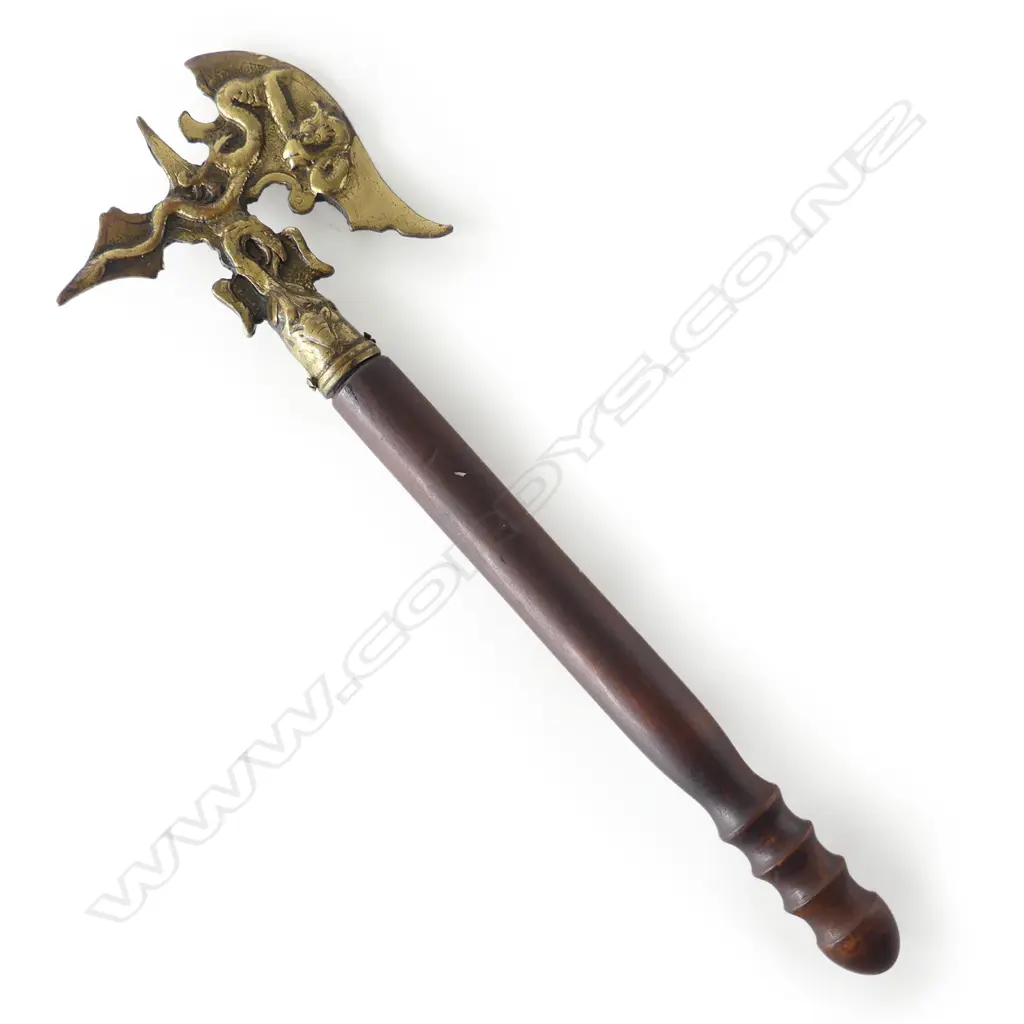 An ornate and decorative cast brass headed battle axe, Image 1++
