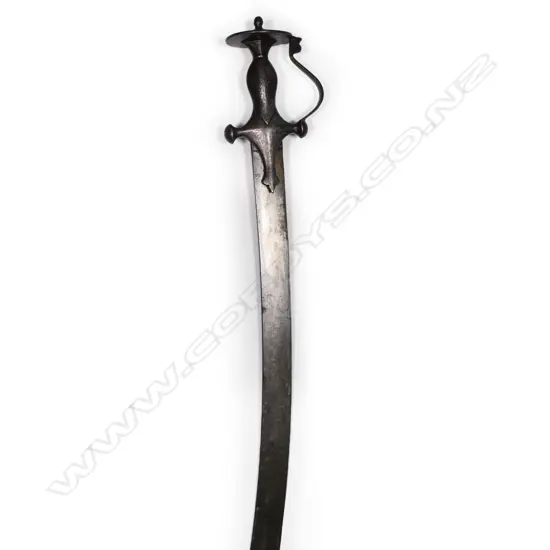 A 19thC Indian shamshir with heavily curved blade and floral etched hilt,