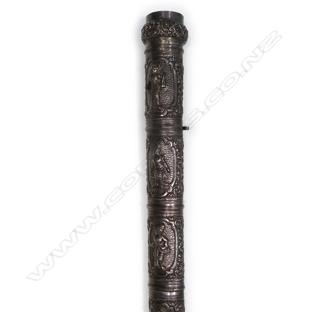 An ornate silver mounted Burmese (dha) sword, probably from the period of British rule (1824-1948), Image 1++