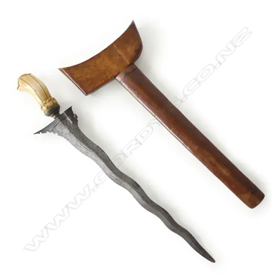An Indonesian kris, with ivory handle carved with a lotus,