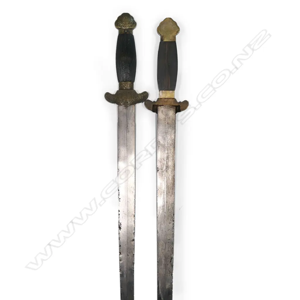 A unusual pair of Chinese, Qing dynasty paired swords (Shuang jian), in tortoiseshell sheathed scabbard, Image 1++