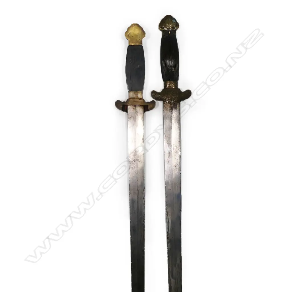 A unusual pair of Chinese, Qing dynasty paired swords (Shuang jian), in tortoiseshell sheathed scabbard, Image 1++