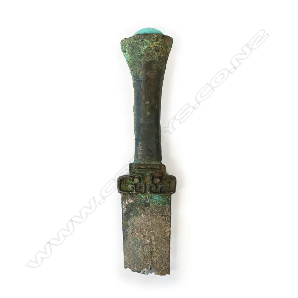 A Chinese Shang dynasty style bronzed dagger, with stand, Image 1++